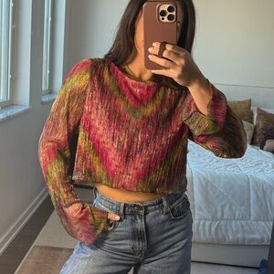 Boutique Pink and Green Shimmer Top